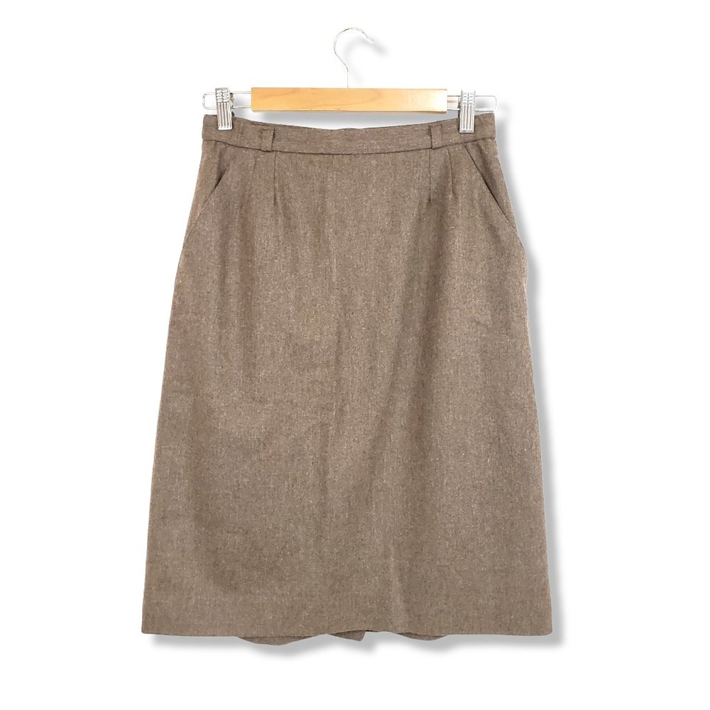 Vintage Brown Pocketed Wool* A-line Pencil Skirt Size XS/S*